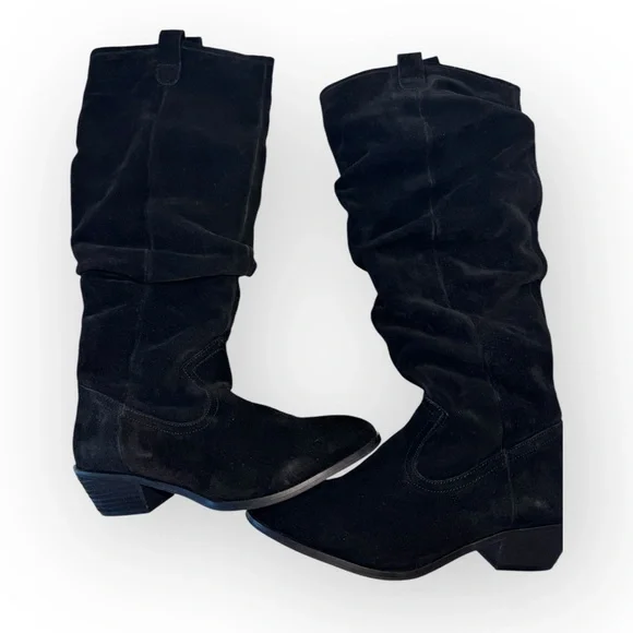 ANTHROPOLOGIE TALL KNEE HIGH TALL SCRUNCH BOOTS SUEDE BLACK SIZE 8.5 NEW - Picture 7 of 10